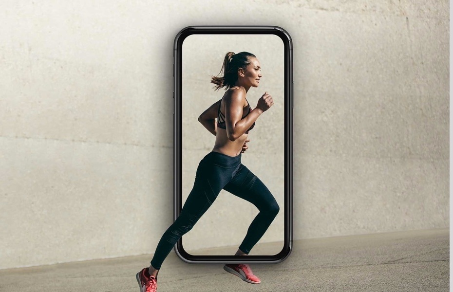 woman running with a phone frame