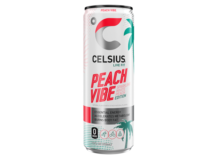 Celcius sparkling peach vibe detail page