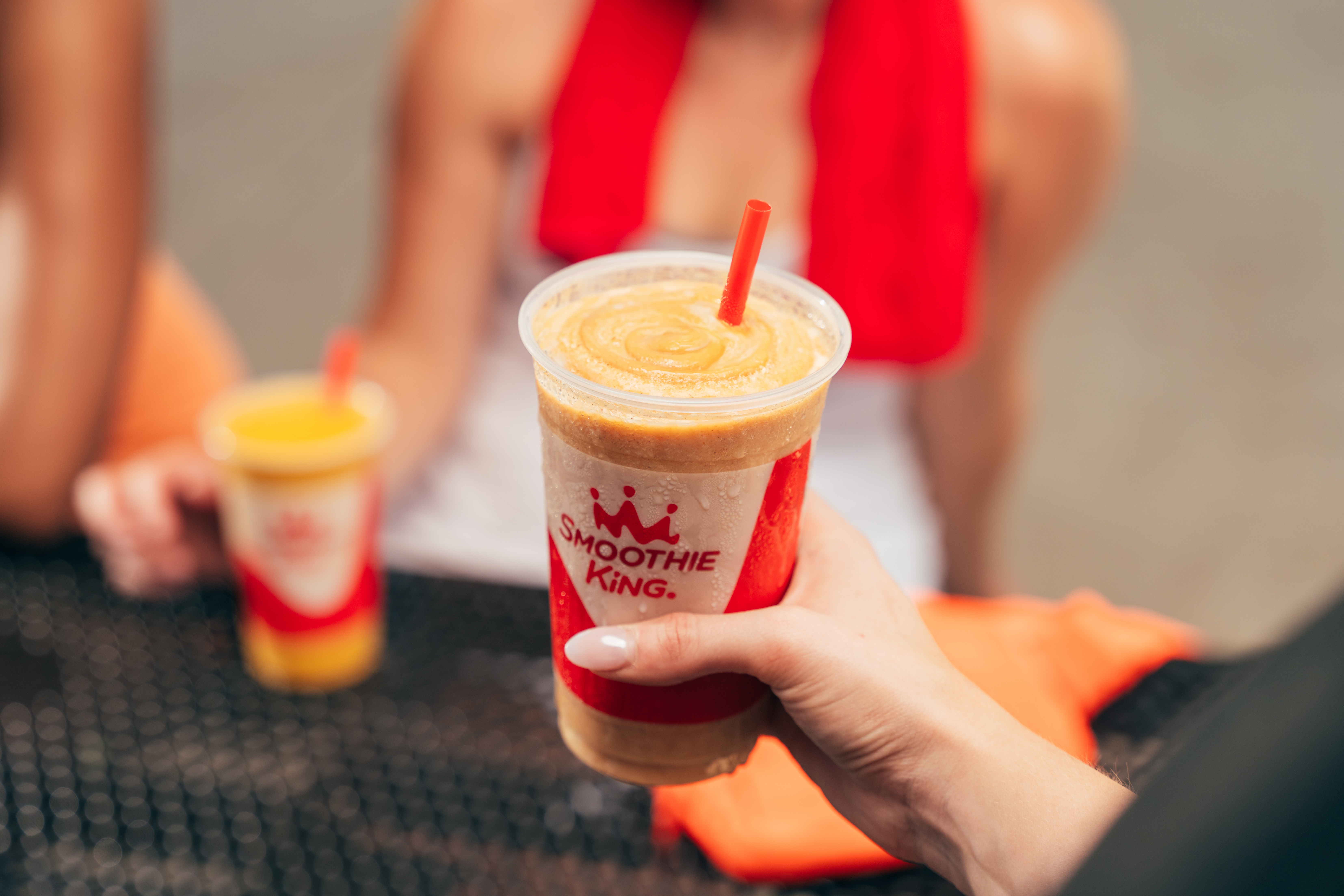 A close-up view of a protein smoothie