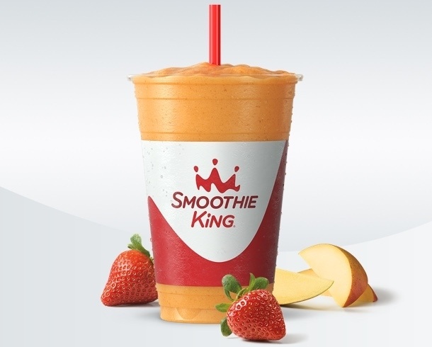 pure recharge strawberry mango smoothie with ingredients