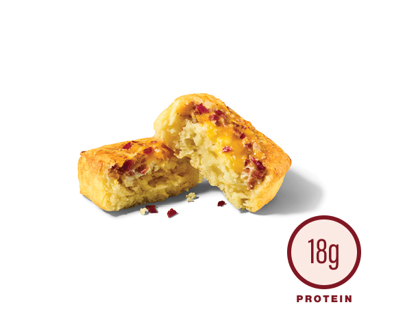Turkey bacon egg bite split in half - 18g protein