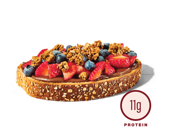 Alt text: Loaded nutella toast topped with fruit and granola