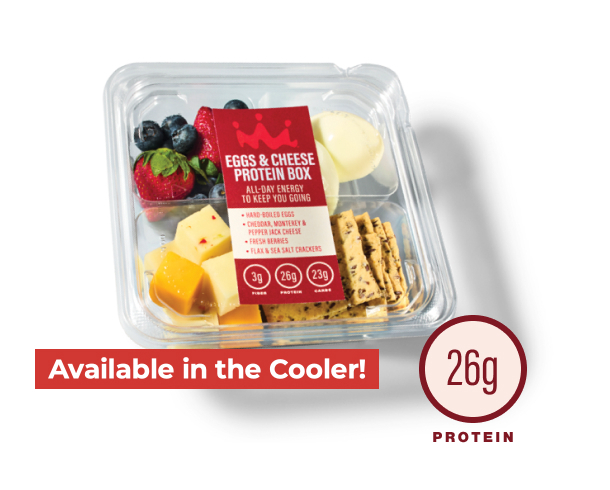 Eggs & cheese protein box with berries, hard-boiled eggs, cheese, and crackers - 26g protein