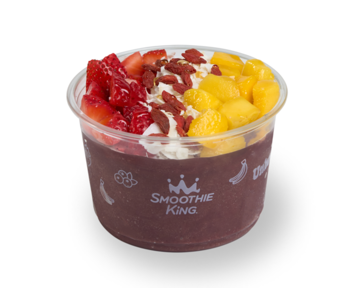 A Smoothie King Berry Gogi Getaway Bowl with smoothie ingredients