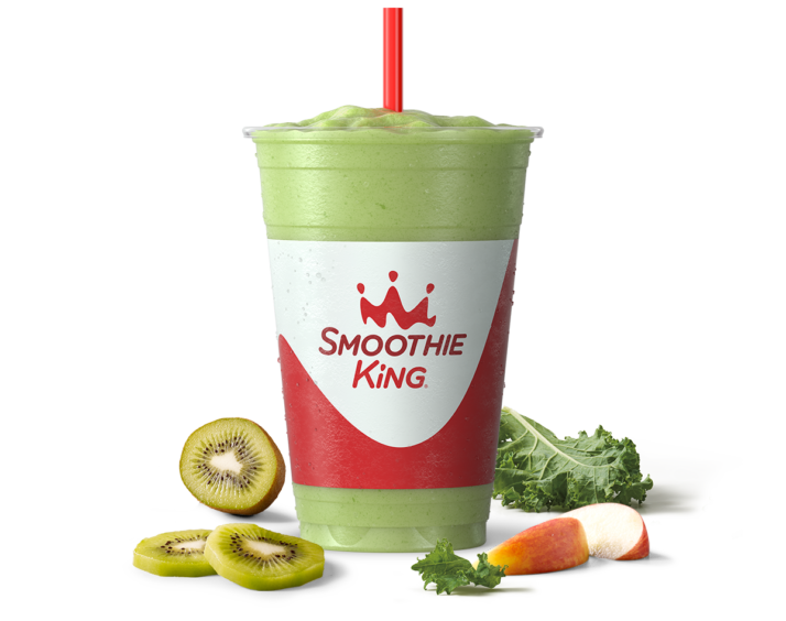 A Smoothie King Veggie Apple Kiwi Kale smoothie with the best fruits for fall