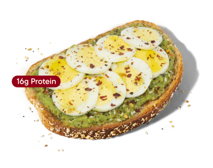 Avacado toast with egg detail protein